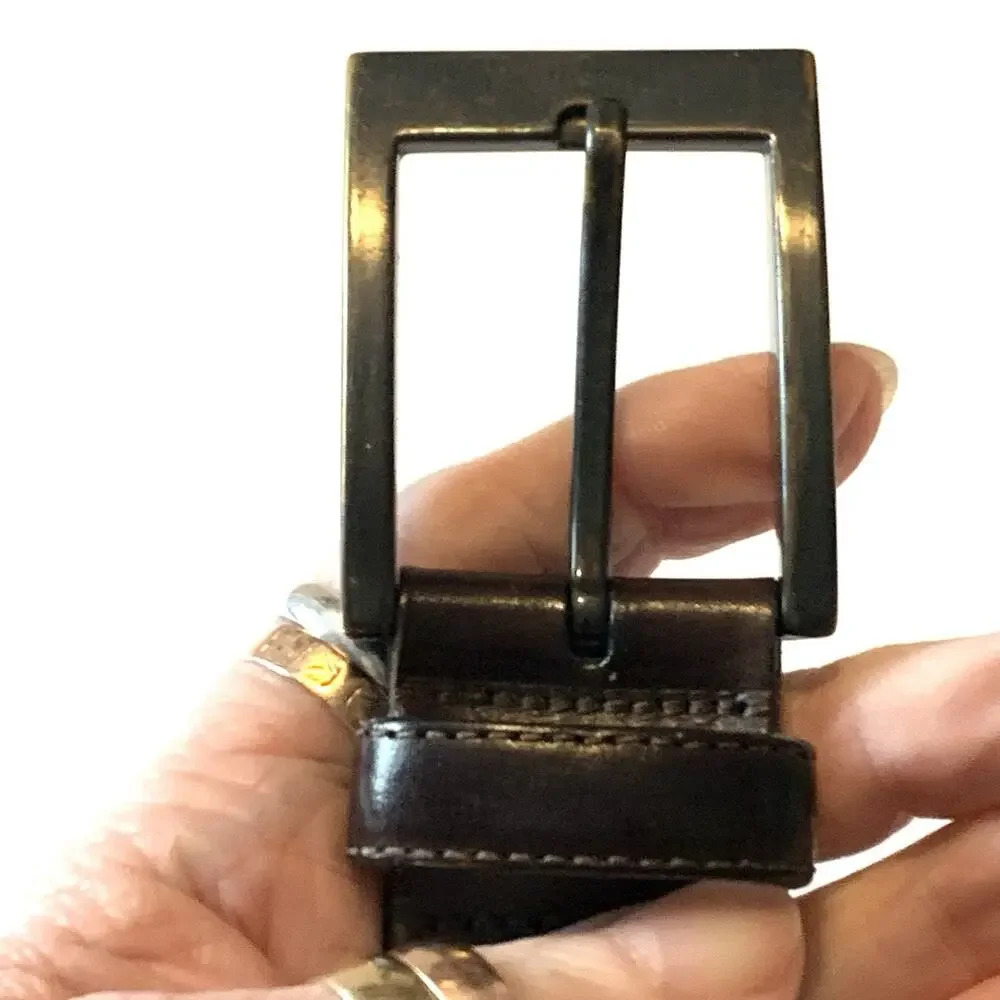 Mezlan Stitched Accent Black Leather Belt Gun Metal Buckle Mens M Made in Spain